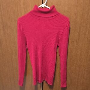Ribbed Turtleneck Long Sleeve Top - Bright Red